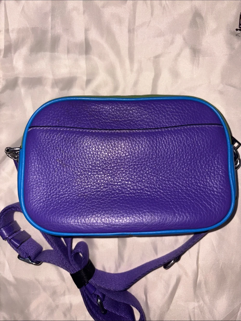 Coach Purple Leather Crossbody with Blue Trim and Green Accent